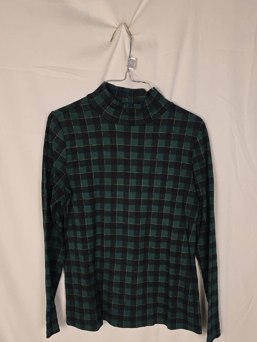 croft & barrow Plaid Mock Neck Top - Green, Black & Yellow Stitching